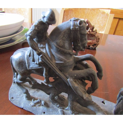 18 - Persian School Antique Bronze Sculpture Attacking Crusader Mounted on Integral Shaped Base Approxima... 