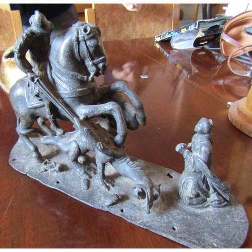 18 - Persian School Antique Bronze Sculpture Attacking Crusader Mounted on Integral Shaped Base Approxima... 