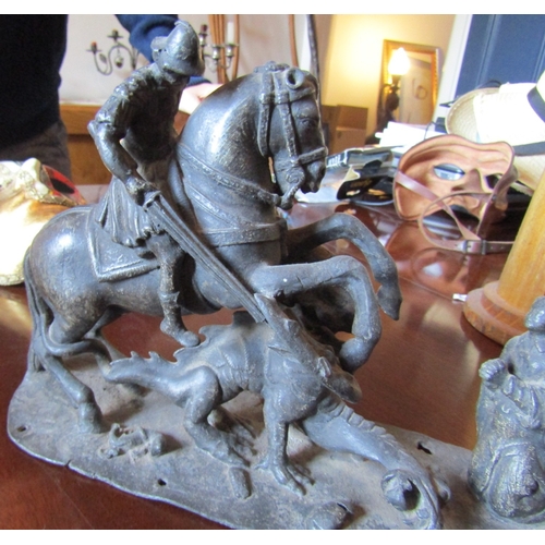 18 - Persian School Antique Bronze Sculpture Attacking Crusader Mounted on Integral Shaped Base Approxima... 