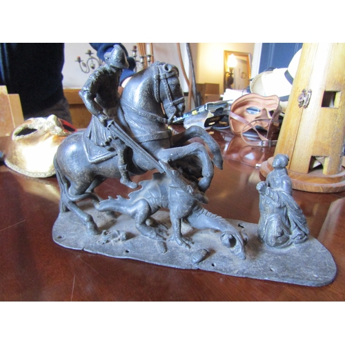 18 - Persian School Antique Bronze Sculpture Attacking Crusader Mounted on Integral Shaped Base Approxima... 