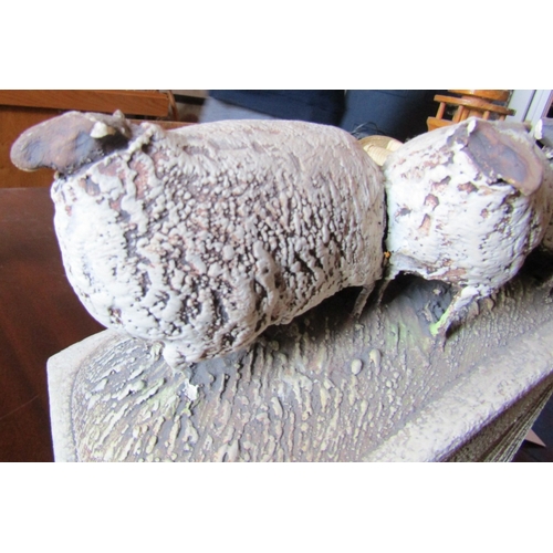 20 - Irish School Sculpture Sheep on Ridge Fired Earthenware Approximately 16 inches Wide x 14 Inches Hig... 