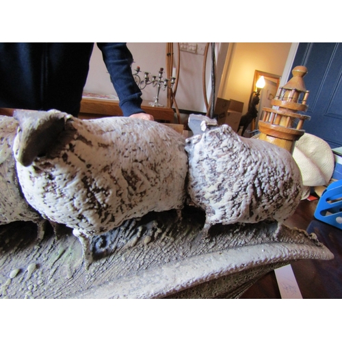 20 - Irish School Sculpture Sheep on Ridge Fired Earthenware Approximately 16 inches Wide x 14 Inches Hig... 