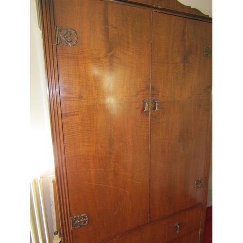 33 - Vintage Walnut Two Door Wardrobe with Drawers to Base above Queen Anne Supports Approximately 3ft 4 ... 