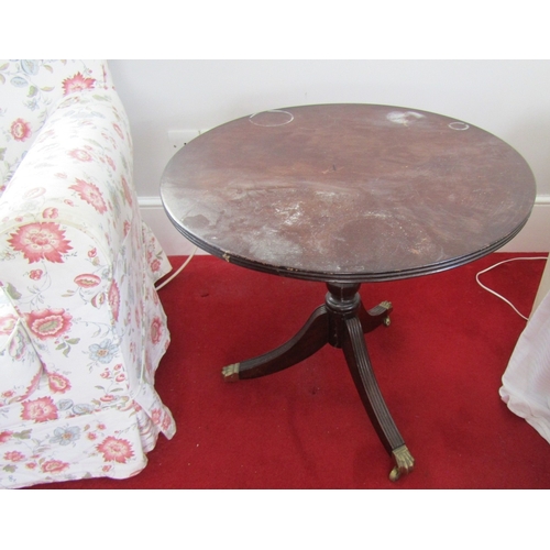 34 - Mahogany Circular Occasional Table Tripod Base with Brass Toe Cap Casters Top Approximately 24 Inche... 