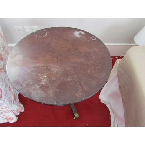 34 - Mahogany Circular Occasional Table Tripod Base with Brass Toe Cap Casters Top Approximately 24 Inche... 