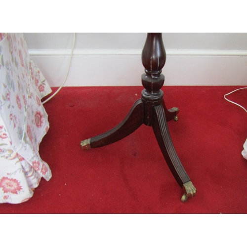 34 - Mahogany Circular Occasional Table Tripod Base with Brass Toe Cap Casters Top Approximately 24 Inche... 