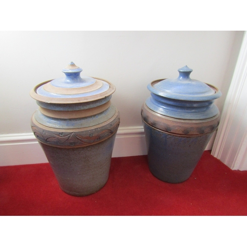36 - Two Irish Fired Earthenware Urns with Original Covers Tallest Approximately 25 inches High