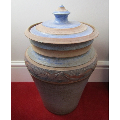 36 - Two Irish Fired Earthenware Urns with Original Covers Tallest Approximately 25 inches High