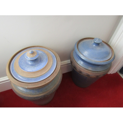36 - Two Irish Fired Earthenware Urns with Original Covers Tallest Approximately 25 inches High