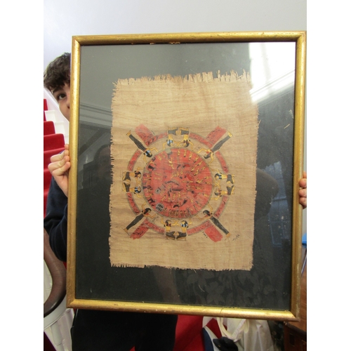 46 - Egyptian Gilt and Ink Decorated Papyrus Astrology Chart with Figural Symbols etc Contained within Gl... 