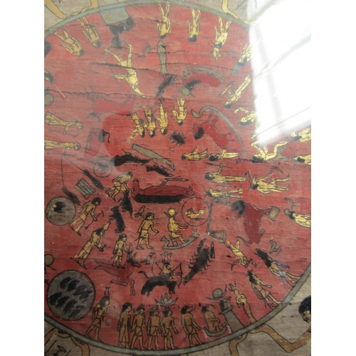 46 - Egyptian Gilt and Ink Decorated Papyrus Astrology Chart with Figural Symbols etc Contained within Gl... 