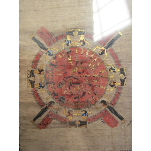46 - Egyptian Gilt and Ink Decorated Papyrus Astrology Chart with Figural Symbols etc Contained within Gl... 
