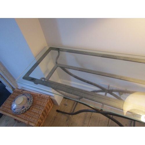 53 - Matching Designer Plate Glass Top Wrought Metal Console Table Approximately 50 Inches Wide x 34 Inch... 