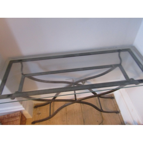 53 - Matching Designer Plate Glass Top Wrought Metal Console Table Approximately 50 Inches Wide x 34 Inch... 