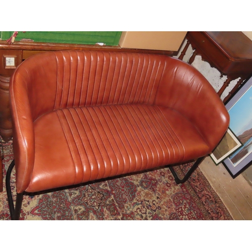 1270A - Leather Upholstered Designer Metal Framed Settee Approximately 4ft 6 Inches Wide