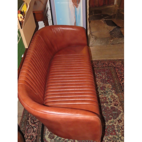 1270A - Leather Upholstered Designer Metal Framed Settee Approximately 4ft 6 Inches Wide