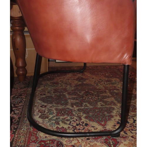 1270A - Leather Upholstered Designer Metal Framed Settee Approximately 4ft 6 Inches Wide
