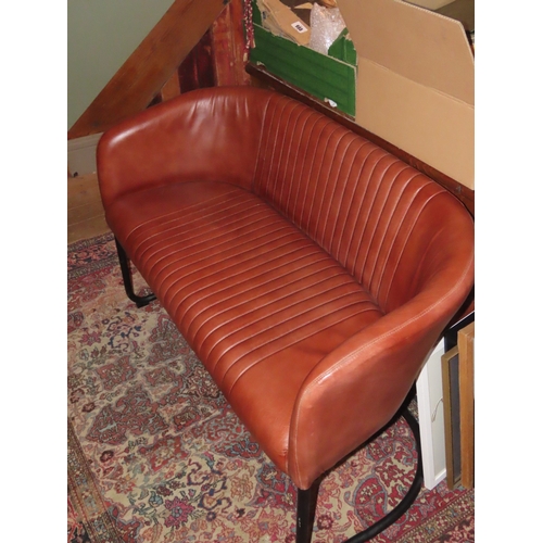 1270A - Leather Upholstered Designer Metal Framed Settee Approximately 4ft 6 Inches Wide