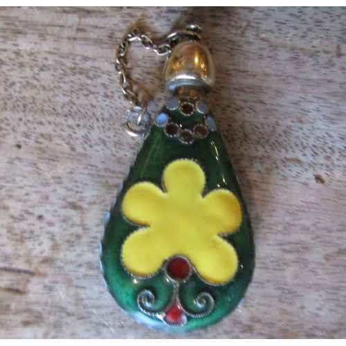 Russian Enamel Decorated Lady's Scent Bottle with Original Stopper and Safety Chain