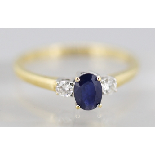 1 - Sapphire and Diamond Set Three Stone Ring Mounted in 18 Carat Yellow Gold Sapphire Approximately .50... 