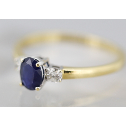 1 - Sapphire and Diamond Set Three Stone Ring Mounted in 18 Carat Yellow Gold Sapphire Approximately .50... 
