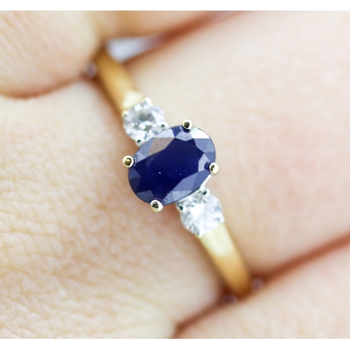 1 - Sapphire and Diamond Set Three Stone Ring Mounted in 18 Carat Yellow Gold Sapphire Approximately .50... 