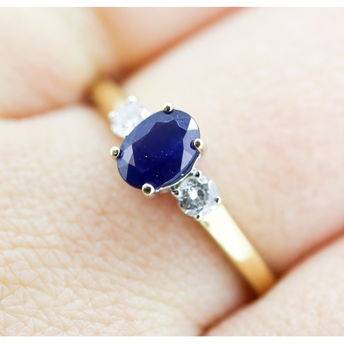 1 - Sapphire and Diamond Set Three Stone Ring Mounted in 18 Carat Yellow Gold Sapphire Approximately .50... 