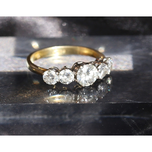 10 - Diamond Five Stone Set Ring Mounted in 18 Carat Yellow Gold Centre Stone Approximately 1ct Total Dia... 