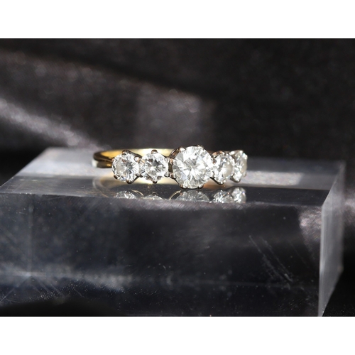 10 - Diamond Five Stone Set Ring Mounted in 18 Carat Yellow Gold Centre Stone Approximately 1ct Total Dia... 