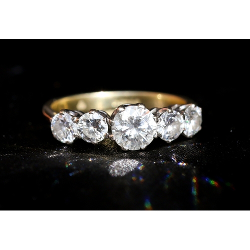 10 - Diamond Five Stone Set Ring Mounted in 18 Carat Yellow Gold Centre Stone Approximately 1ct Total Dia... 