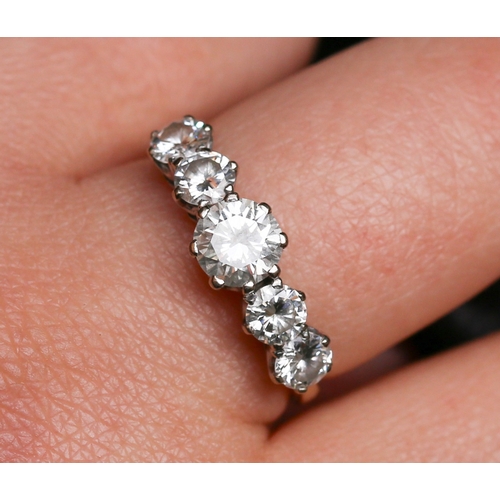 10 - Diamond Five Stone Set Ring Mounted in 18 Carat Yellow Gold Centre Stone Approximately 1ct Total Dia... 