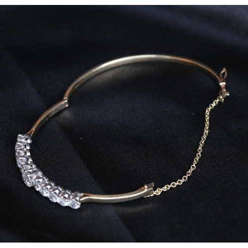 11 - Diamond Eleven Stone Set Bangle Bracelet Mounted in 9 Carat Yellow Gold Centre Stone Approximately 1... 