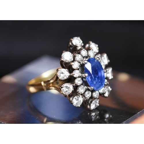 14 - Finely Detailed Sapphire Centre Stone Ring with Diamond Set Double Halo Surround Mounted in 18 Carat... 