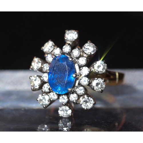 14 - Finely Detailed Sapphire Centre Stone Ring with Diamond Set Double Halo Surround Mounted in 18 Carat... 