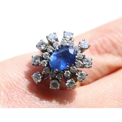 14 - Finely Detailed Sapphire Centre Stone Ring with Diamond Set Double Halo Surround Mounted in 18 Carat... 