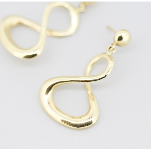 15 - Pair of 9 Carat Yellow Gold Infinity Hoop Drop Earrings 3cm Drop