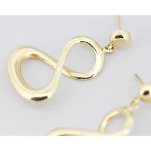 15 - Pair of 9 Carat Yellow Gold Infinity Hoop Drop Earrings 3cm Drop