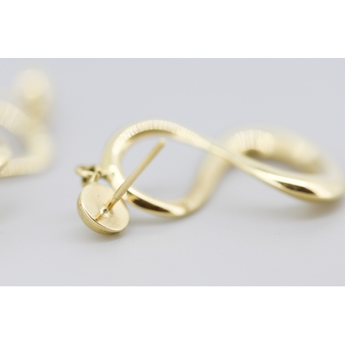 15 - Pair of 9 Carat Yellow Gold Infinity Hoop Drop Earrings 3cm Drop