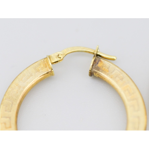 17 - Pair of 9 Carat Yellow Gold Greek Key Motif Hoop Earrings 3cm