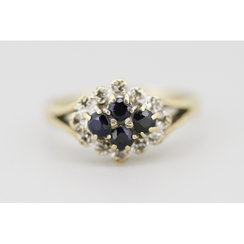 Sapphire and Diamond Set Cluster Ring Mounted in 9 Carat Yellow Gold Ring Size N