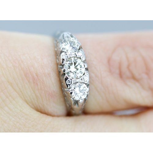 2 - Diamond Three Stone Ring Mounted in 18 Carat White Gold Incised Detailing Total Diamond Carat Weight... 