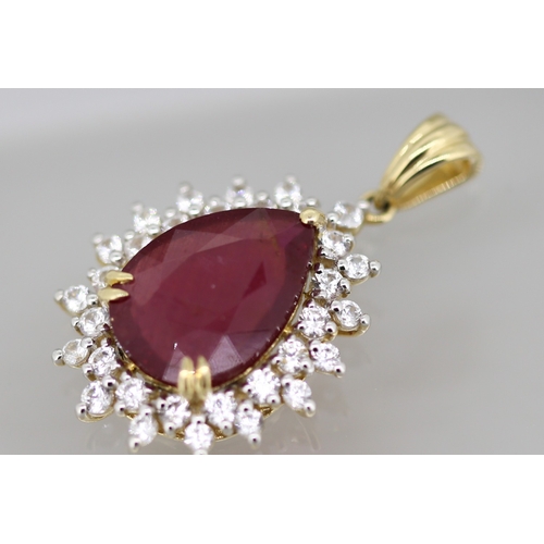 22 - Attractively Detailed Pear Cut Ruby Set Pendant with Gemstone Set Double Halo Surround Mounted in 9 ... 