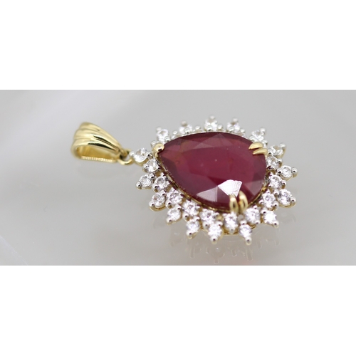 22 - Attractively Detailed Pear Cut Ruby Set Pendant with Gemstone Set Double Halo Surround Mounted in 9 ... 