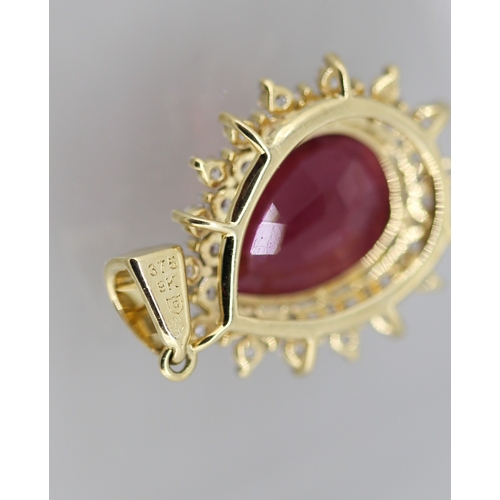22 - Attractively Detailed Pear Cut Ruby Set Pendant with Gemstone Set Double Halo Surround Mounted in 9 ... 