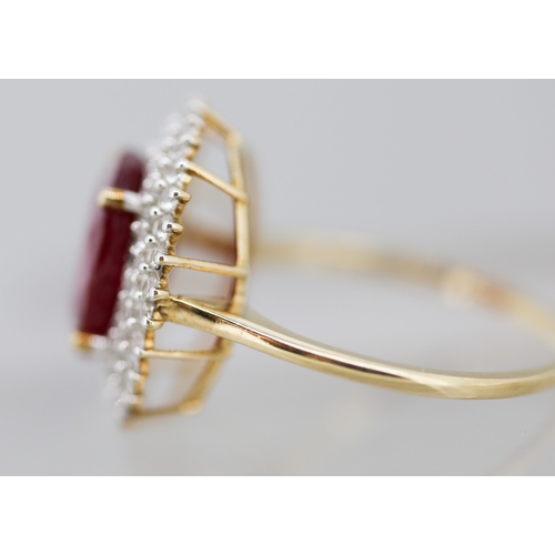 23 - Ruby Centre Stone Ring with Gemstone Set Double Halo Surround Mounted in 9 Carat Yellow Gold Ring Si... 