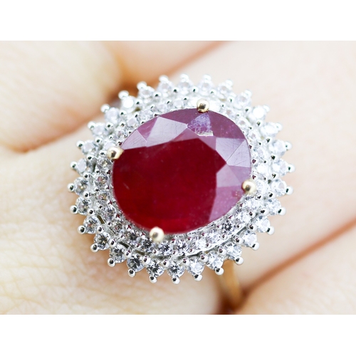 23 - Ruby Centre Stone Ring with Gemstone Set Double Halo Surround Mounted in 9 Carat Yellow Gold Ring Si... 