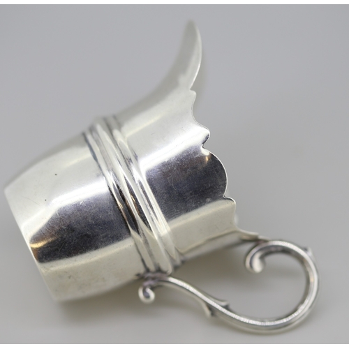 26 - Small Silver Cream Jug Fluted Rim 6cm High Hallmarked William Bruford & Son, Birmingham 1906