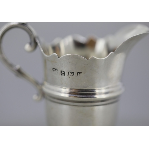 26 - Small Silver Cream Jug Fluted Rim 6cm High Hallmarked William Bruford & Son, Birmingham 1906