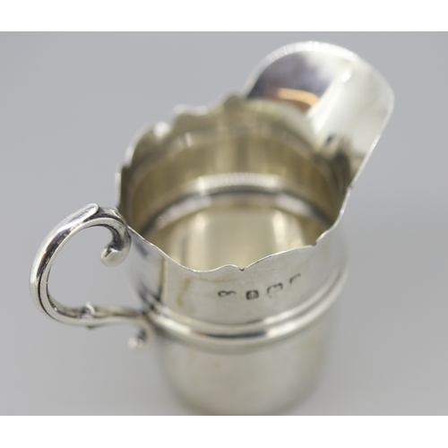 26 - Small Silver Cream Jug Fluted Rim 6cm High Hallmarked William Bruford & Son, Birmingham 1906