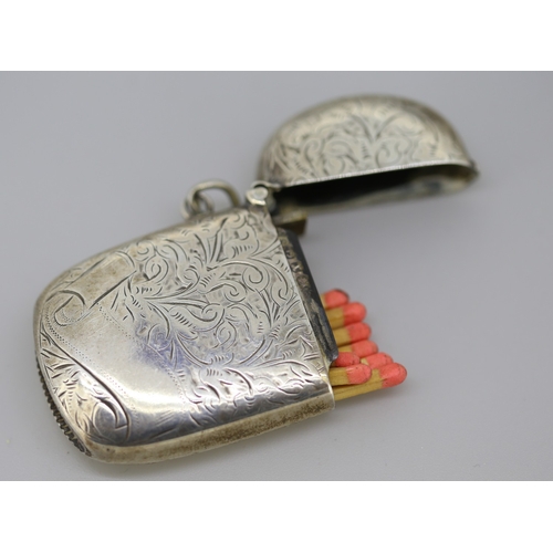 27 - Silver Vesta Case Incised Detailing Hinged Cover Striker to Base 5.5cm by 3.5cm Hallmarked William O... 